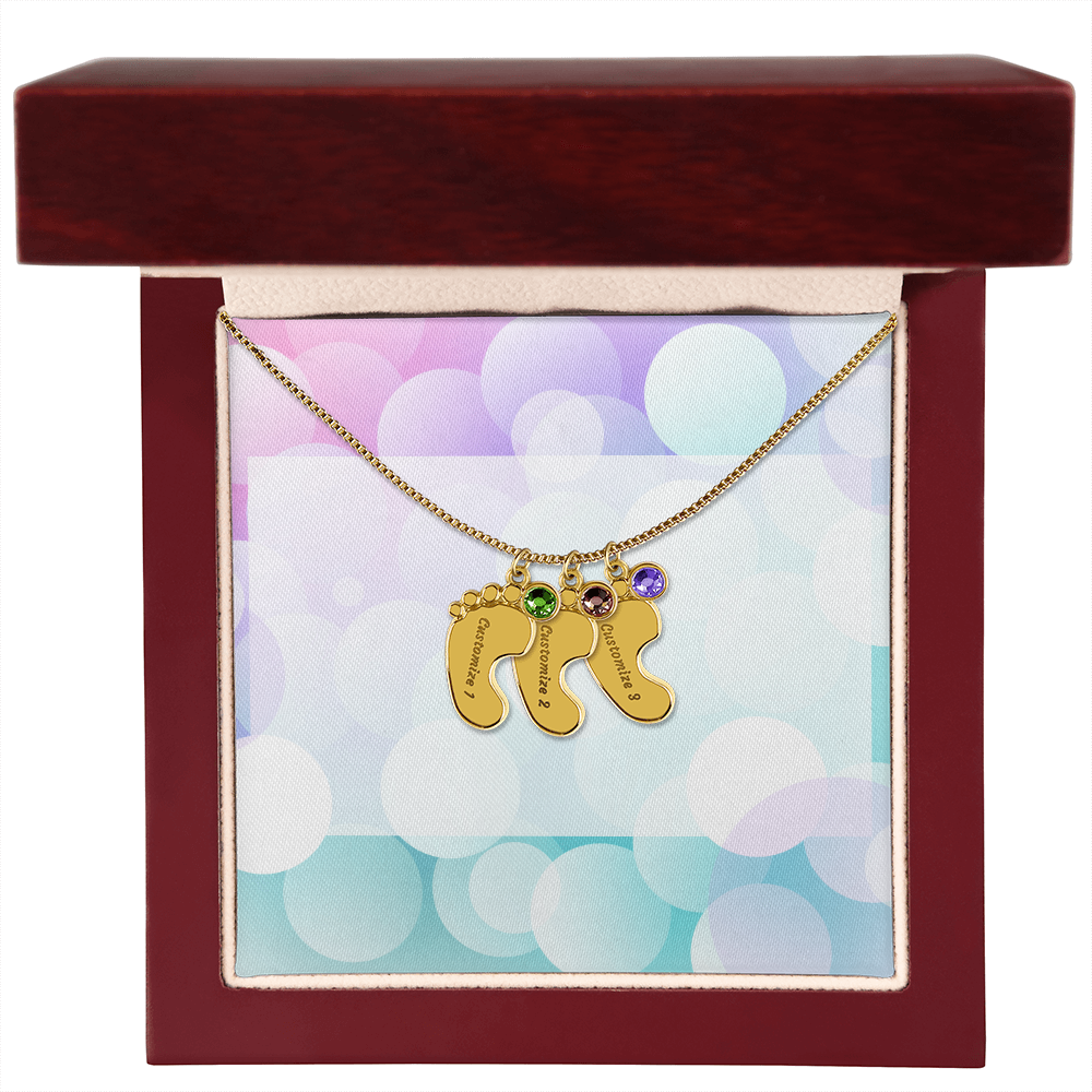 Engraved Baby Feet Necklace with Birthstone w/o message
