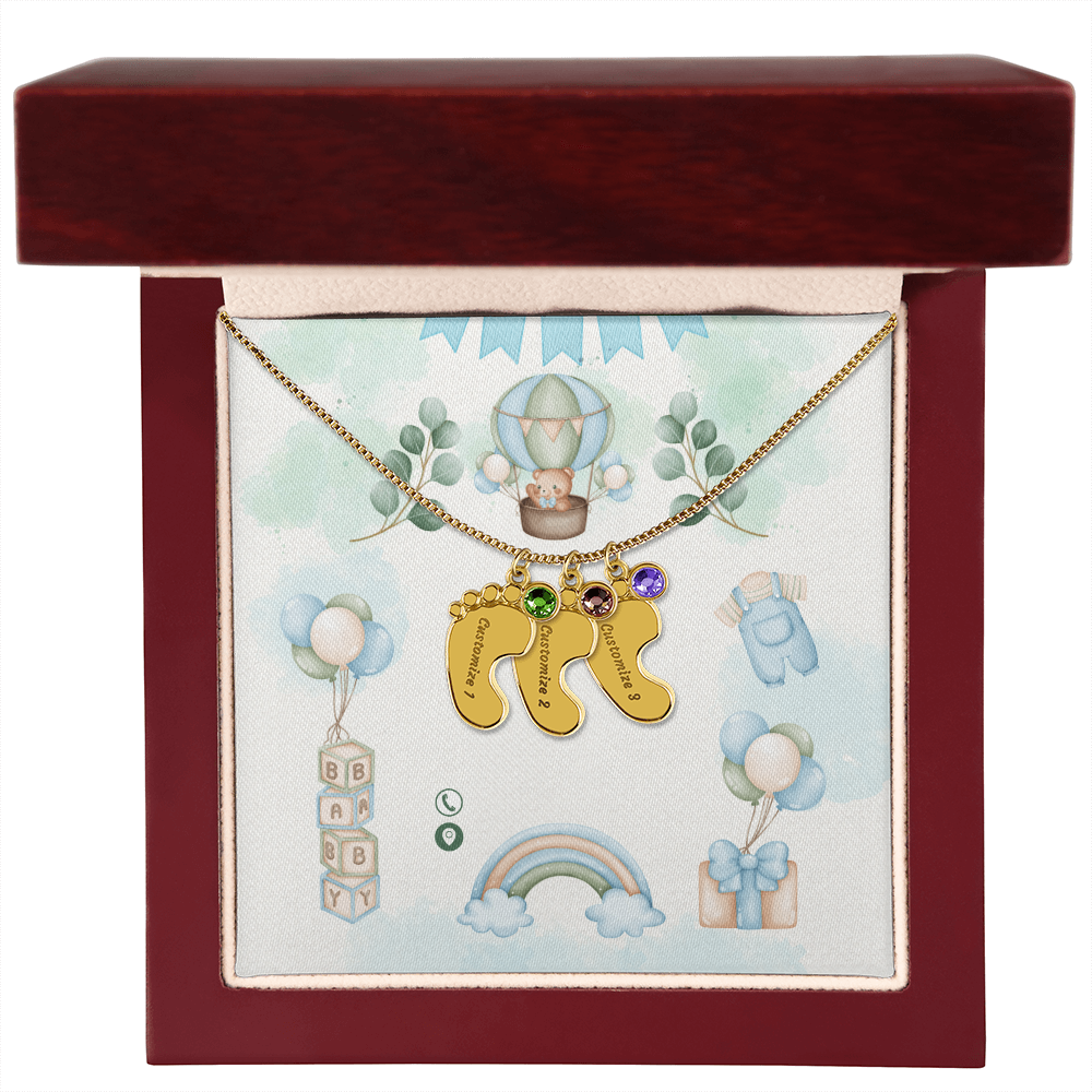 Engraved Baby Feet Necklace with Birthstone w/o message