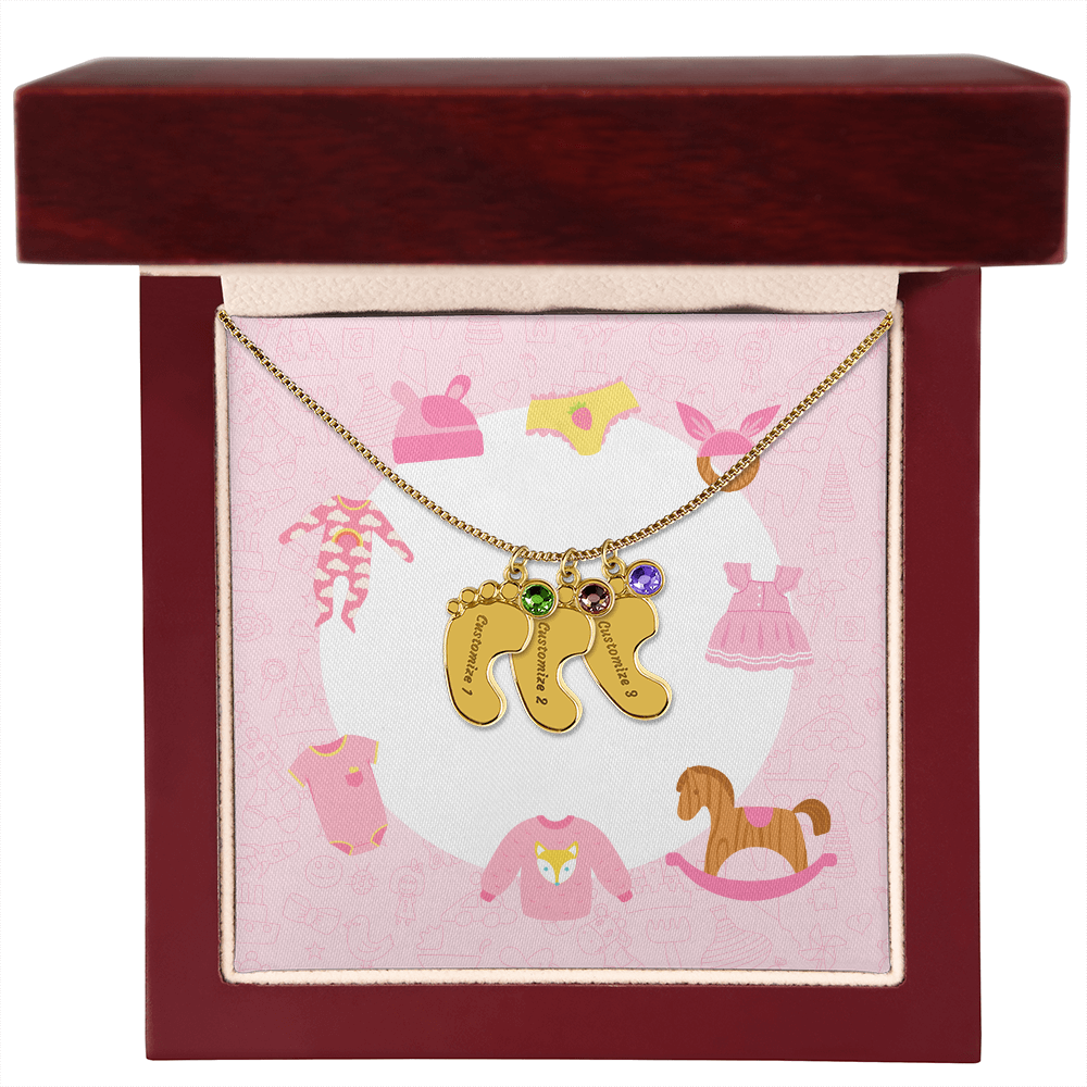 Engraved Baby Feet Necklace with Birthstone w/o message