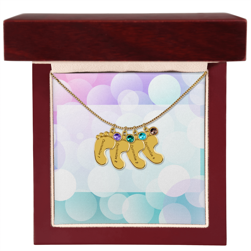 Engraved Baby Feet Necklace with Birthstone w/o message