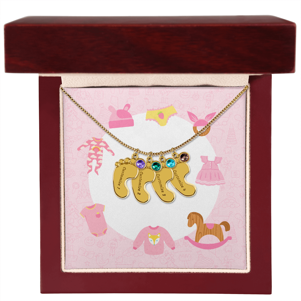 Engraved Baby Feet Necklace with Birthstone w/o message