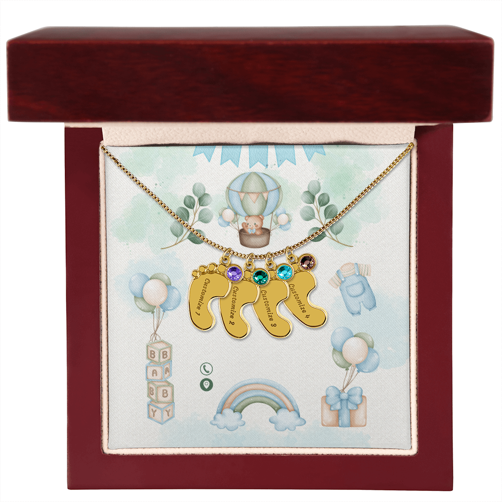 Engraved Baby Feet Necklace with Birthstone w/o message