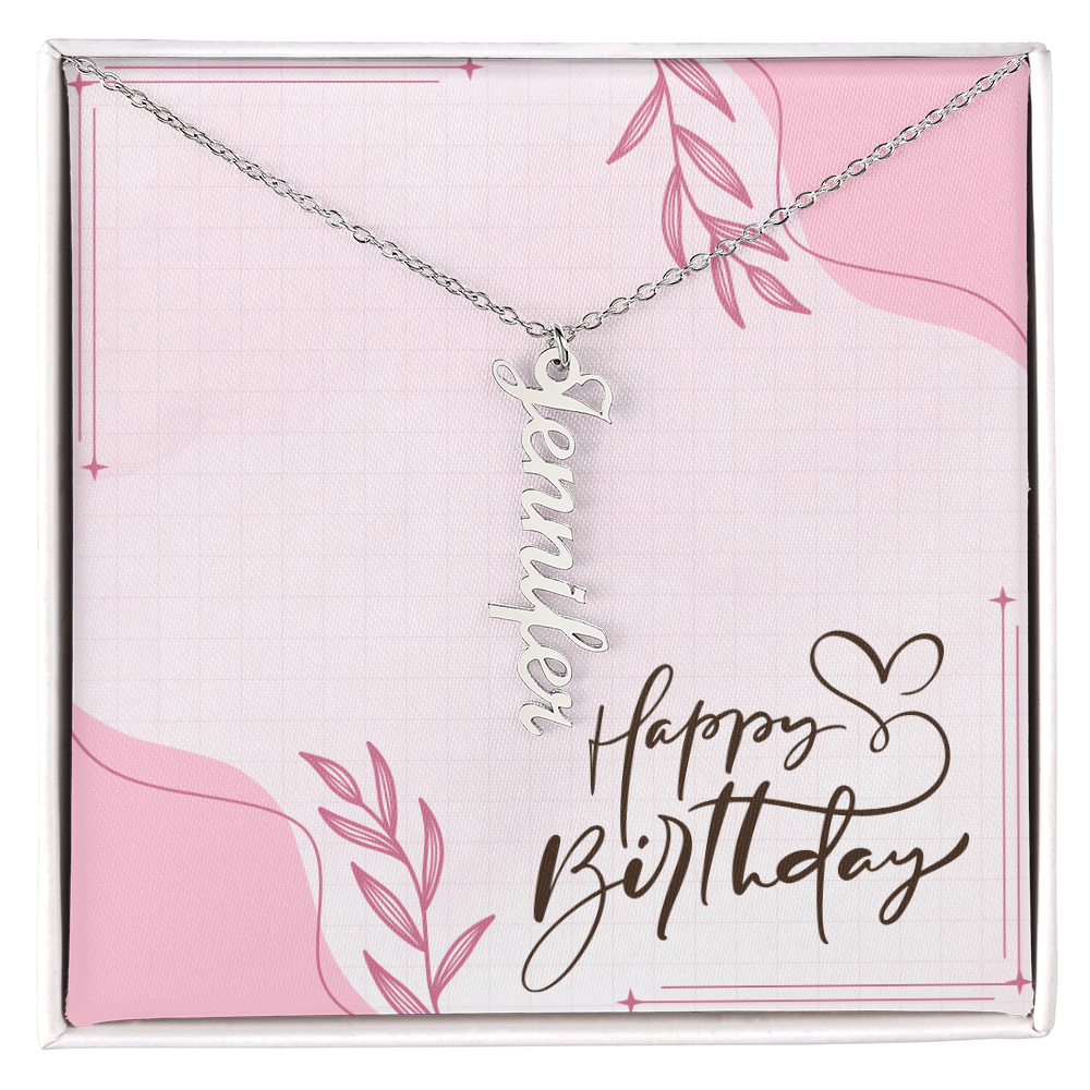 "Kinrae" Multi Vertical Name Necklace w/Birthday Message