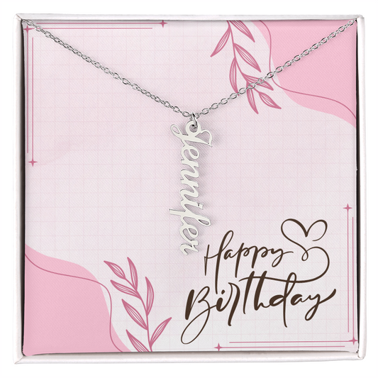 "Kinrae" Multi Vertical Name Necklace w/Birthday Message