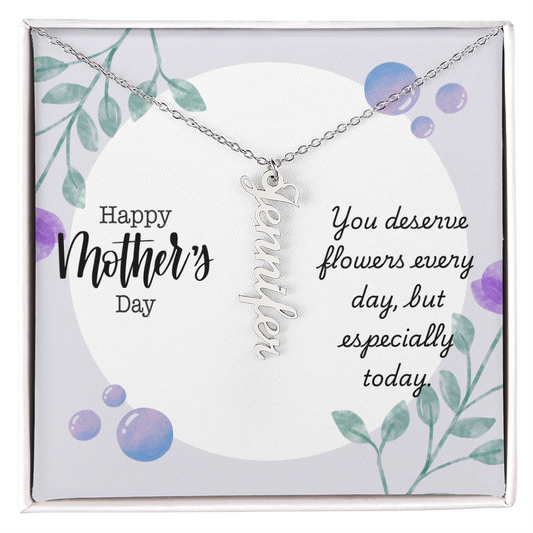 "Kinrae" Multi Vertical Name Necklace w/Mother's Day Message