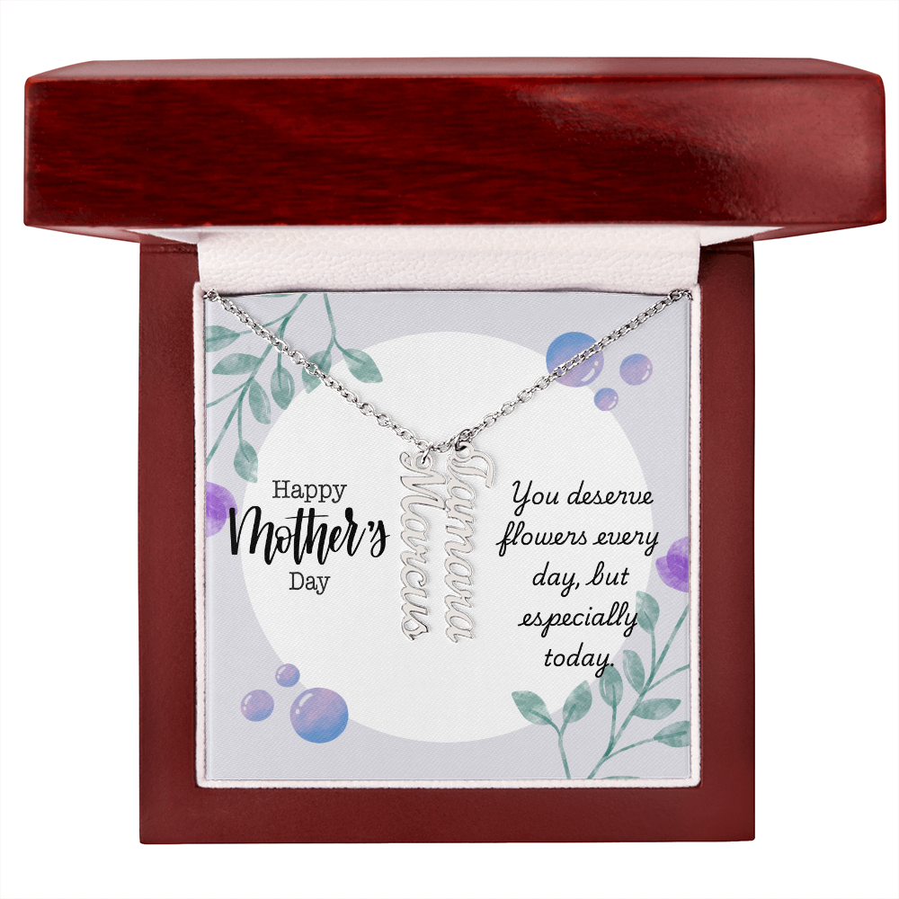 "Kinrae" Multi Vertical Name Necklace w/Mother's Day Message